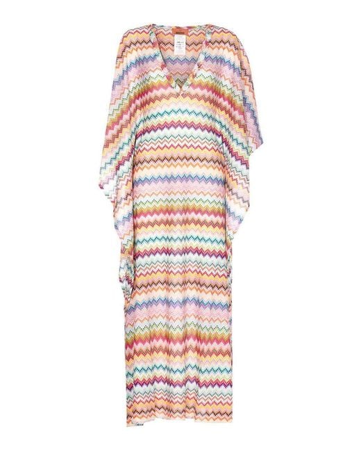 Missoni White Micro Zig Zag Motif Pixel Effect Kaftan