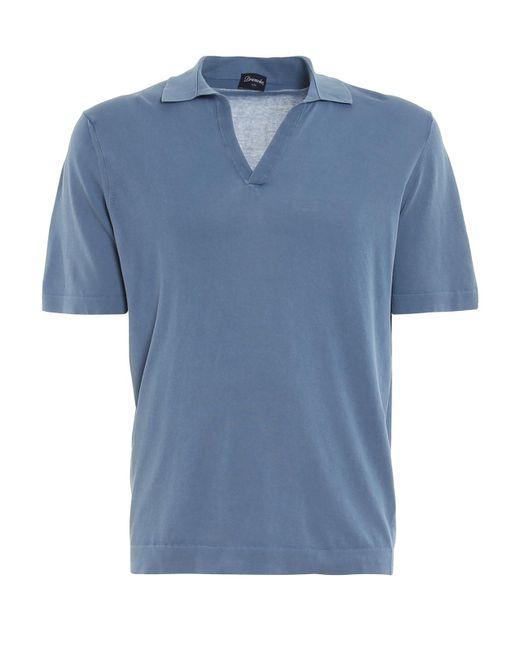 Drumohr Blue Soft Jersey Polo for men
