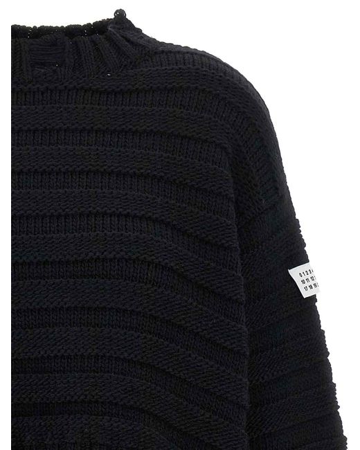 MM6 by Maison Margiela Black Distressed Wool Sweater