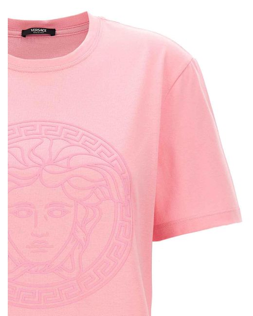 Versace Pink Cotton T-shirt Medusa Print Crew Neck
