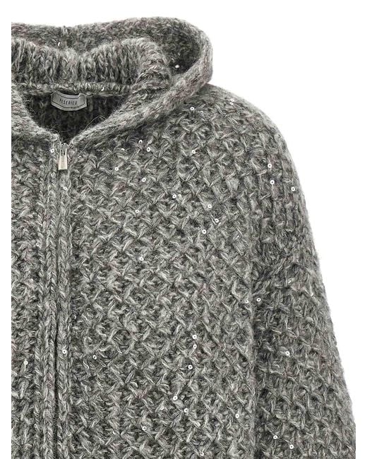 Peserico Gray Zipped Hooded Cardigan