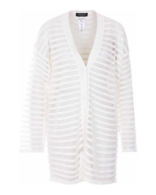 Fabiana Filippi White Cardigan With Frontal Buttons Closure