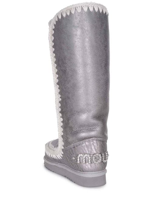 Mou White Boots Made Of Suede Sheepskin