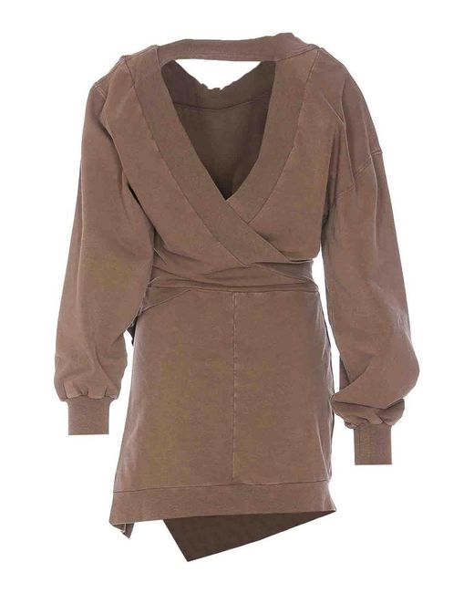 The Attico Brown Asymmetric Hem Wrap Detail Dress