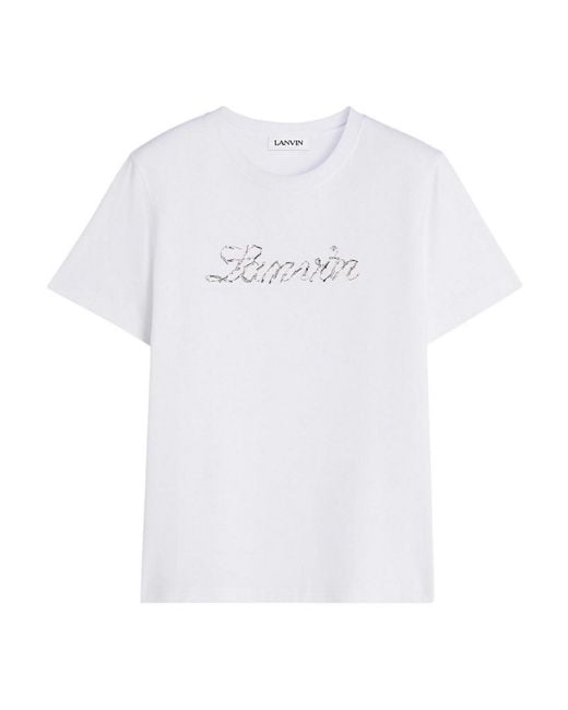 Lanvin White Embroidered Script Logo T-Shirt
