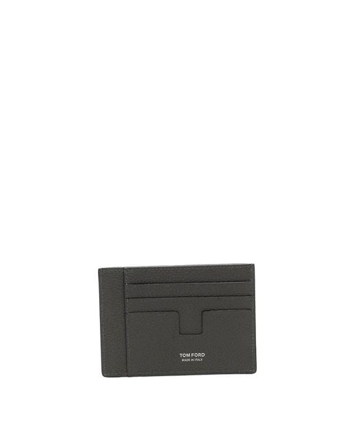 Tom Ford Gray Leather T Line Oversize Card Holder for men