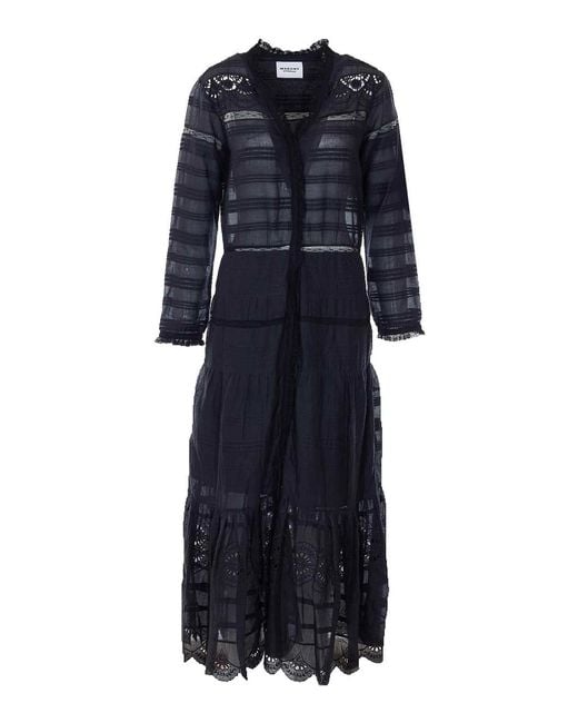 Isabel Marant Blue Daniva Dress Lace Embroidery Long Silhouette