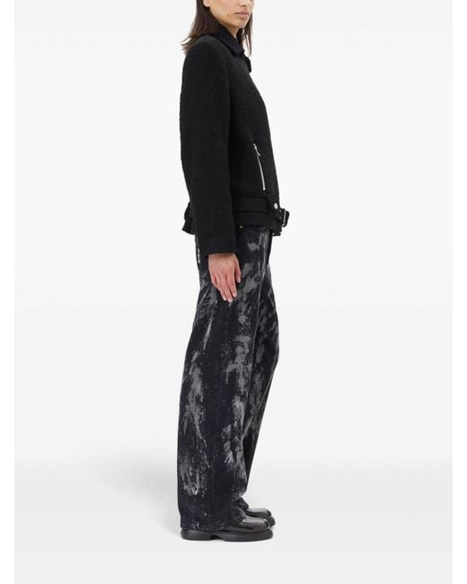 Ganni Black Boucle Wool Biker Jacket