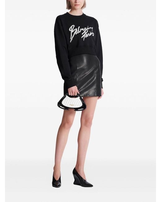 Balmain Black Logo Cropped Sweatshirt