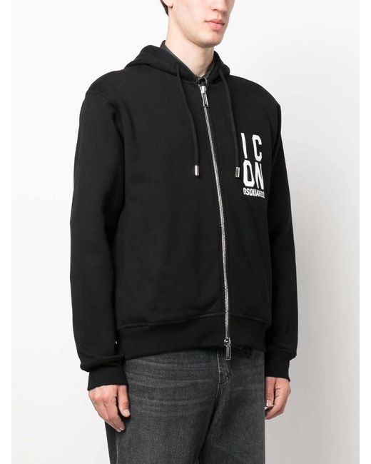 DSquared² Black Icon Logo-Print Zipped Hoodie for men