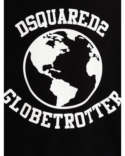 DSquared² Black Globetrotter Logo Printed Drawstring Hoodie for men