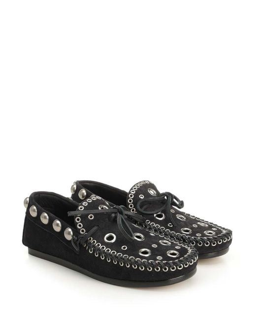 Isabel Marant Black Suede Eyelets Moccasin