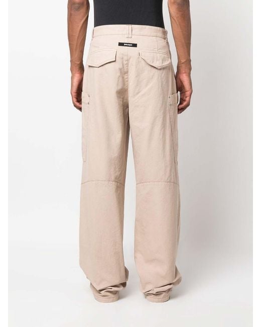 Palm Angels Natural Wide-Leg Cotton Cargo Trousers for men