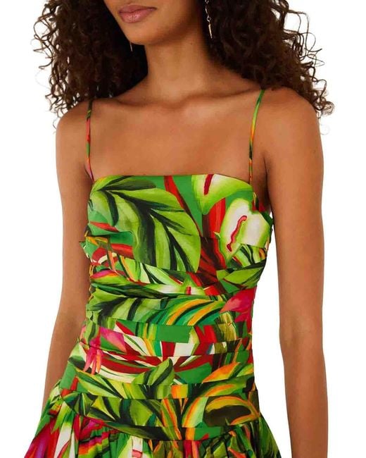 Farm Rio Green Long Tropical Dress With Thin Straps