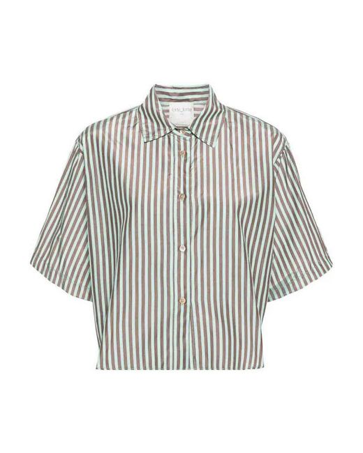 Forte Forte Gray Striped Chic Taffetas Half Sleeve Boxy Shirt