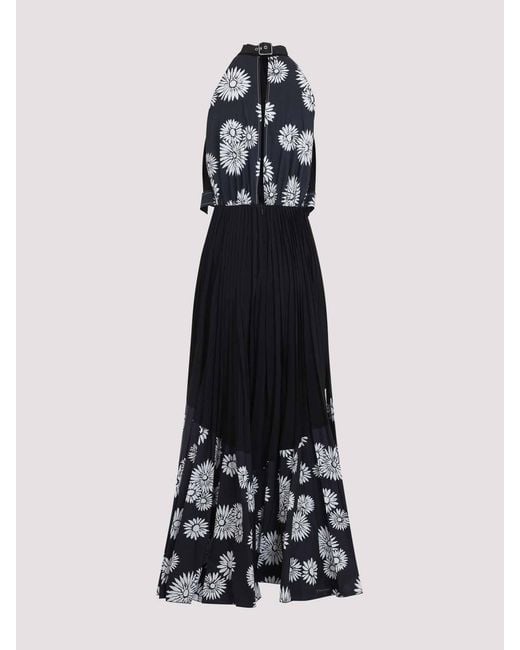Lanvin Black Floral Print Plated Maxi Dress