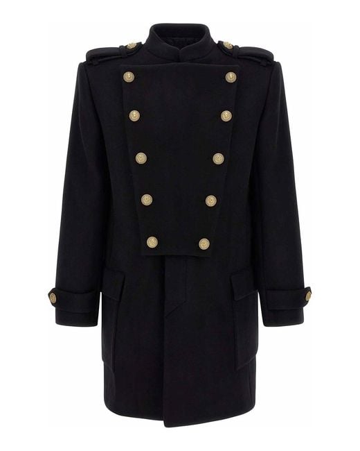 Balmain Black Removable Plastron Coat for men