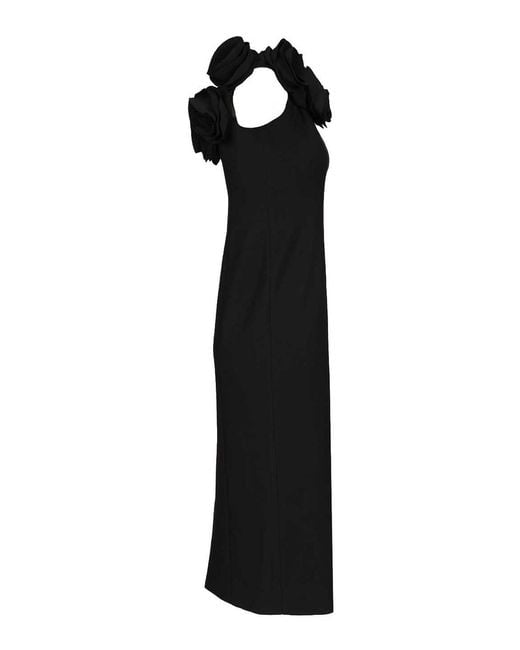 ROTATE BIRGER CHRISTENSEN Black Crepe Midi Dress With Floral Print