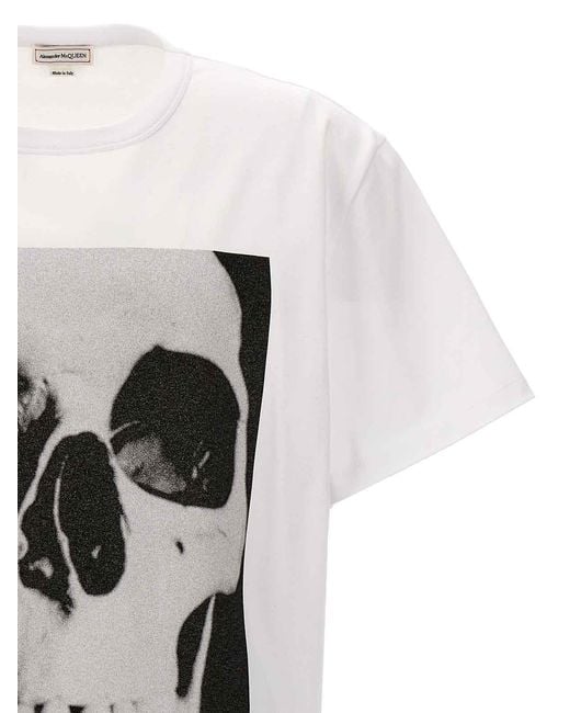 McQueen Gray Skull Print T-Shirt for men