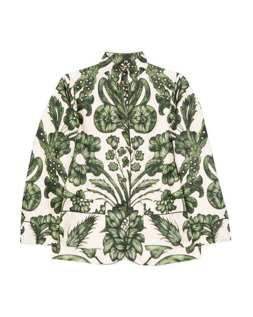 F.R.S For Restless Sleepers Green Printed Silk Shirt