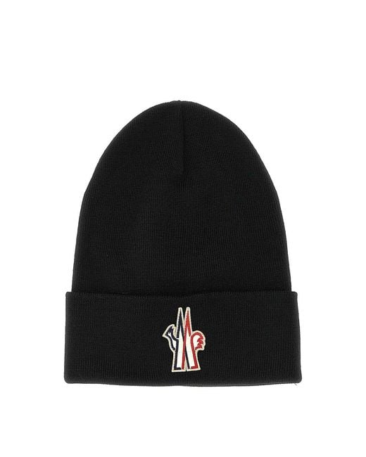 Moncler Black Logo Patch Beanie for men