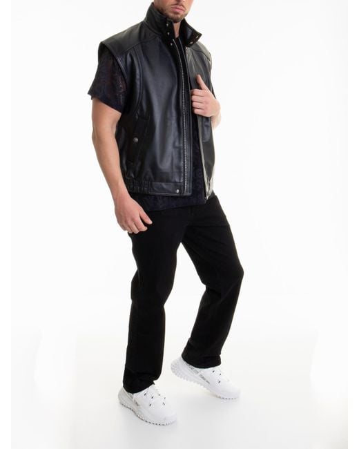 Versace Jeans Couture Black Button-Fastening Leather Vest for men