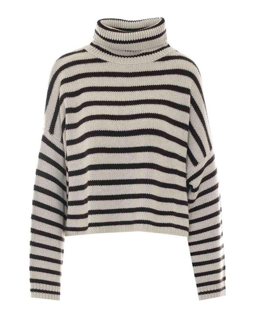 Lisa Yang Gray Oyster Zerlina Stripes Sweater