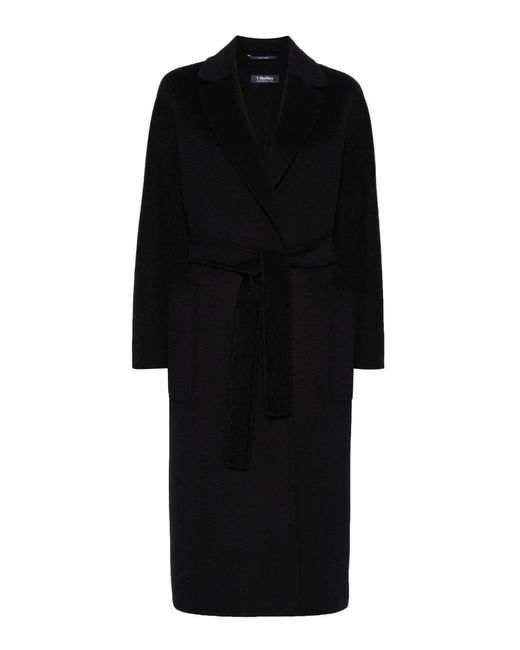 Max Mara Black Wool And Cashmere Dressing Gown Coat