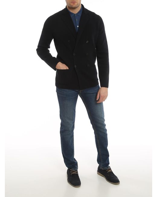 Drumohr Black Cotton Double-Breasted Blazer for men