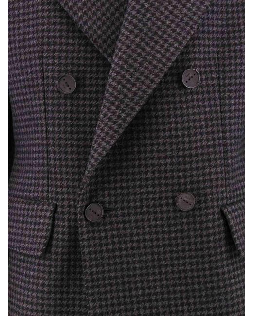 Hevò Gray Pied-de-poule Wool Blend Coat for men