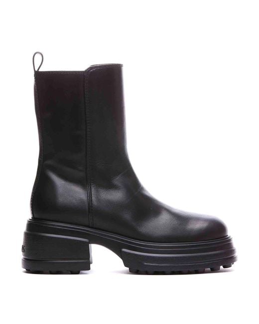 Tod's Black Leather Platform Boots