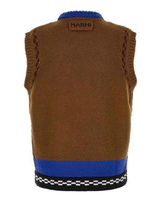 Marni Blue M-Shaped Intarsia Vest for men