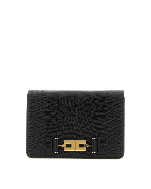 Elisabetta Franchi Black Lizard Print Crossbody Bag