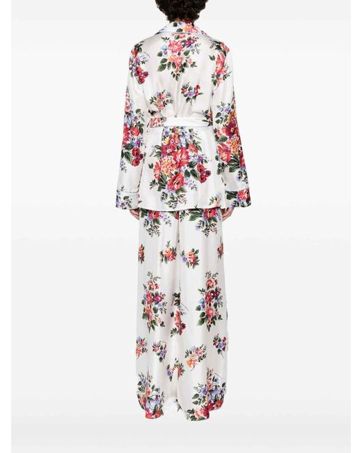 Dolce & Gabbana White Flower Print Silk Shirt
