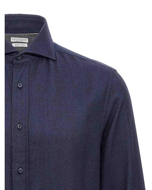 Brunello Cucinelli Blue Flannel Shirt for men