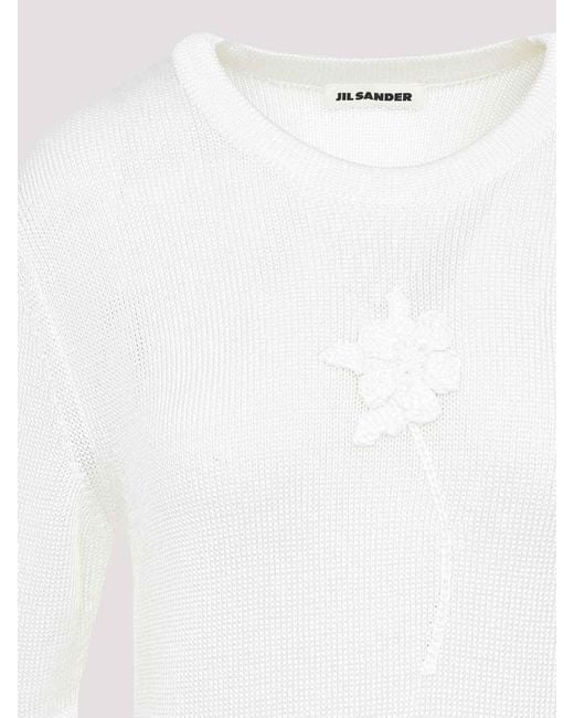 Jil Sander White Flower Crochet T-Shirt