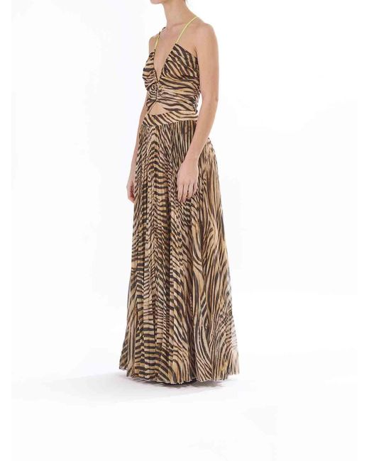 Just Cavalli Natural Long Plisse Dress Dress Georgette Tiger