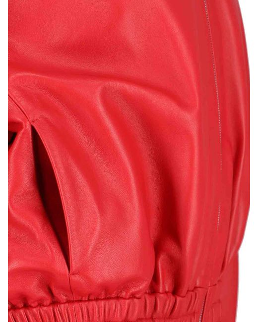 Jil Sander Red Leather Bomber Jacket