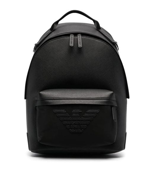 EA7 Black Leather Backpack for men