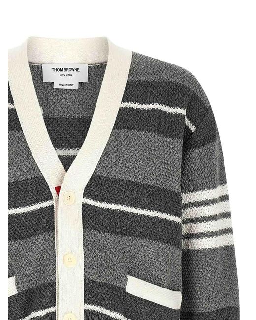 Thom Browne Gray Striped Cardigan for men