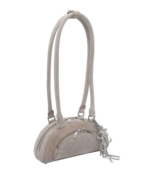 Self-Portrait White Mini Suede Bow Charm Shoulder Bag