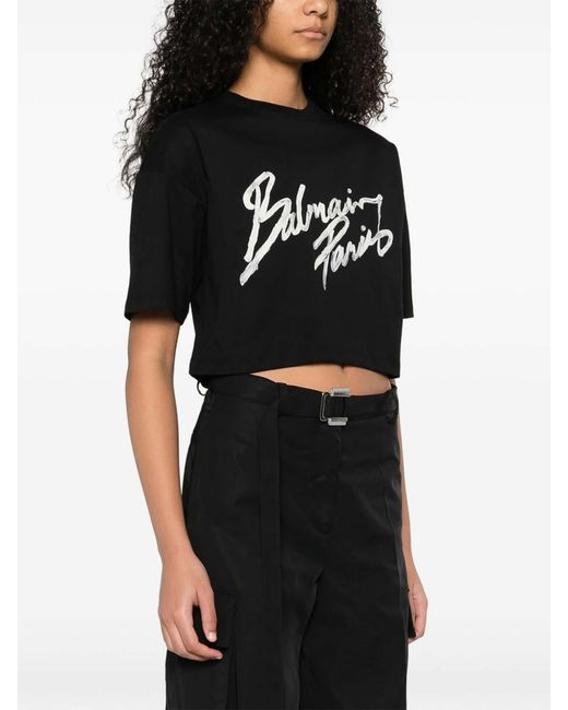 Balmain Black Logo Cotton T-Shirt