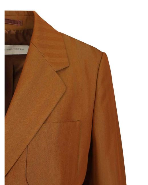 Dries Van Noten Brown Short Striped Wool Twill Blazer
