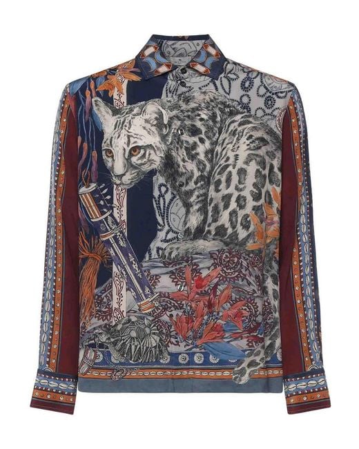 Etro Gray Leopard Print Silk Shirt for men