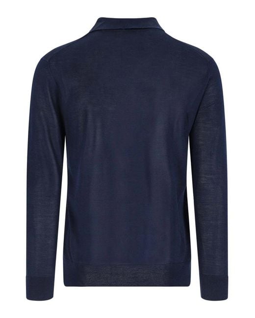 Ballantyne Blue Silk And Cashmere Polo Shirt for men