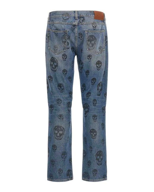 パンツ Alexander McQueen Skull Skinny Jeans McQueen Skull Print Jeans in Blue for Men | Lyst UK