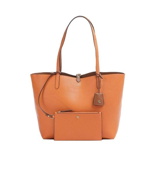 Ralph Lauren Brown Rvrsble Tote-Tote-Medium-Faux Pebble Grain