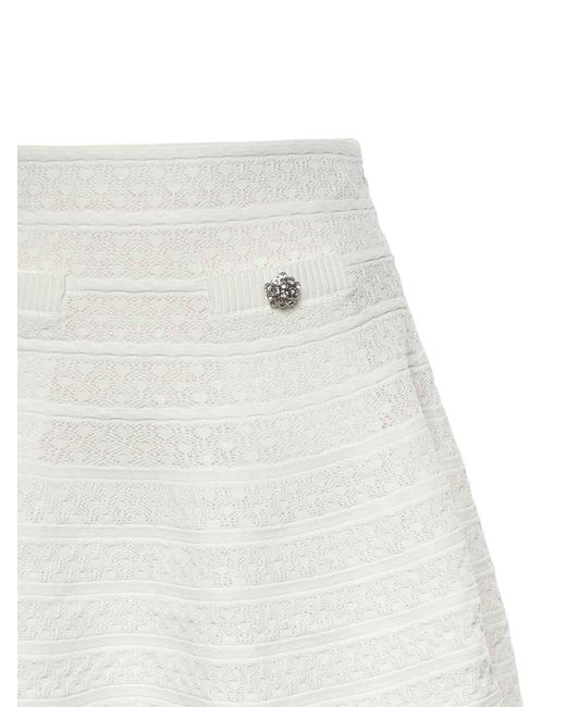 Self-Portrait White Openwork Knit Miniskirt
