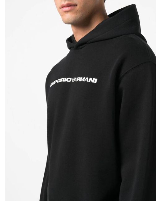 Emporio Armani Black Logo Print Hoodie for men