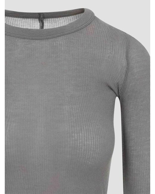 Rick Owens Gray Cropped Rib Ls T-Shirt